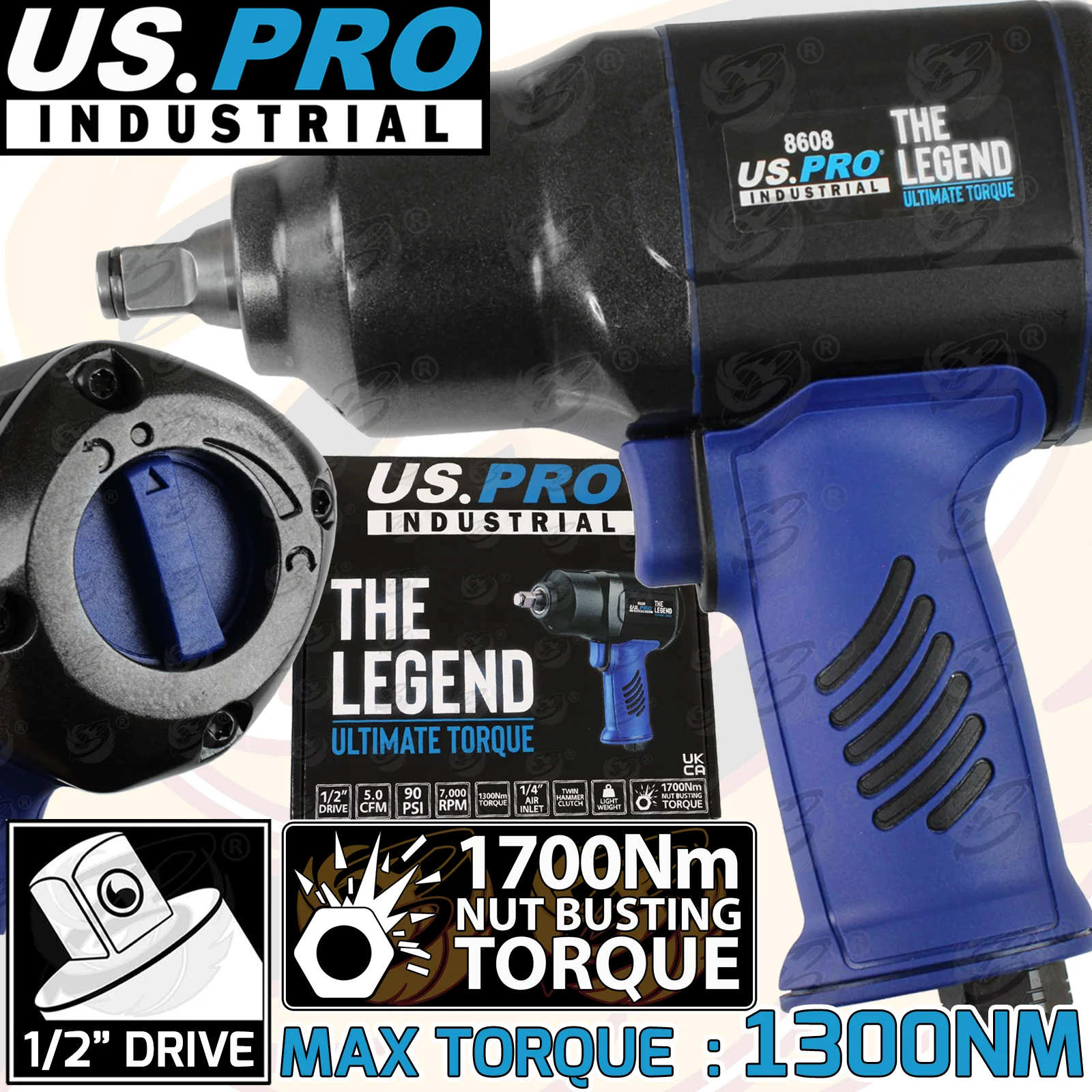 US Pro 1/2″ Drive Air Impact Wrench 1700Nm ( The Legend )  8608