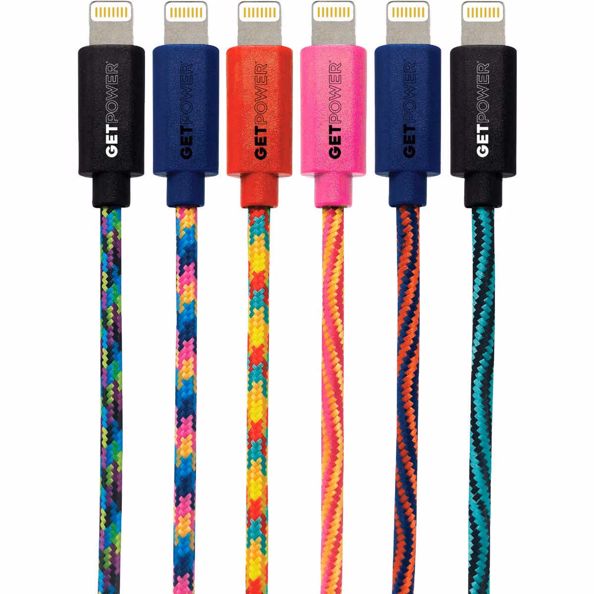 GetPower 10 Ft. Multi-Color Braided Lightning USB Charging & Sync Cable