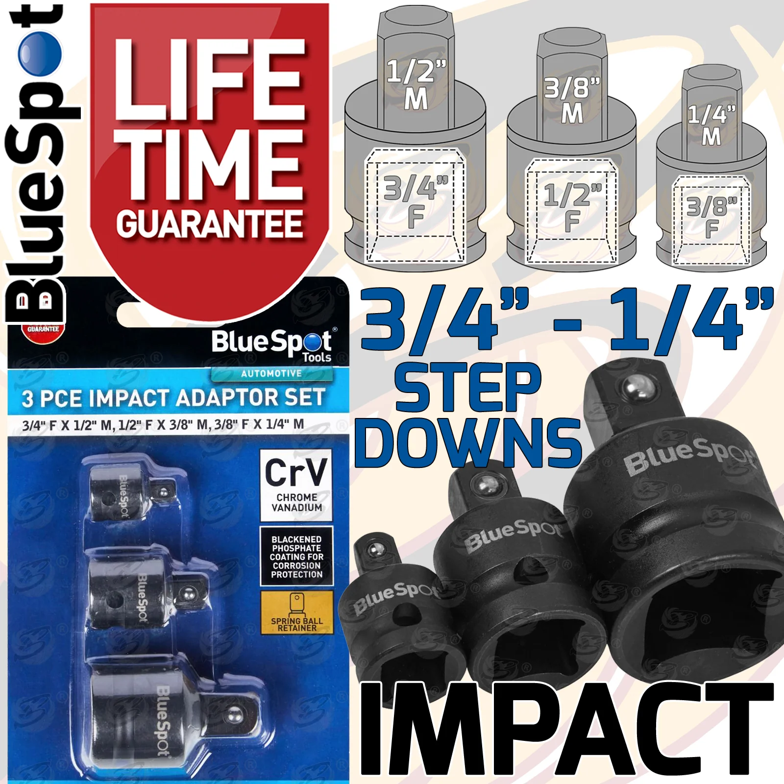 BlueSpot 3 Piece Impact Step Down Ada Pointer Set ( 3/4″ – 1/4″ ) ( 02093 )