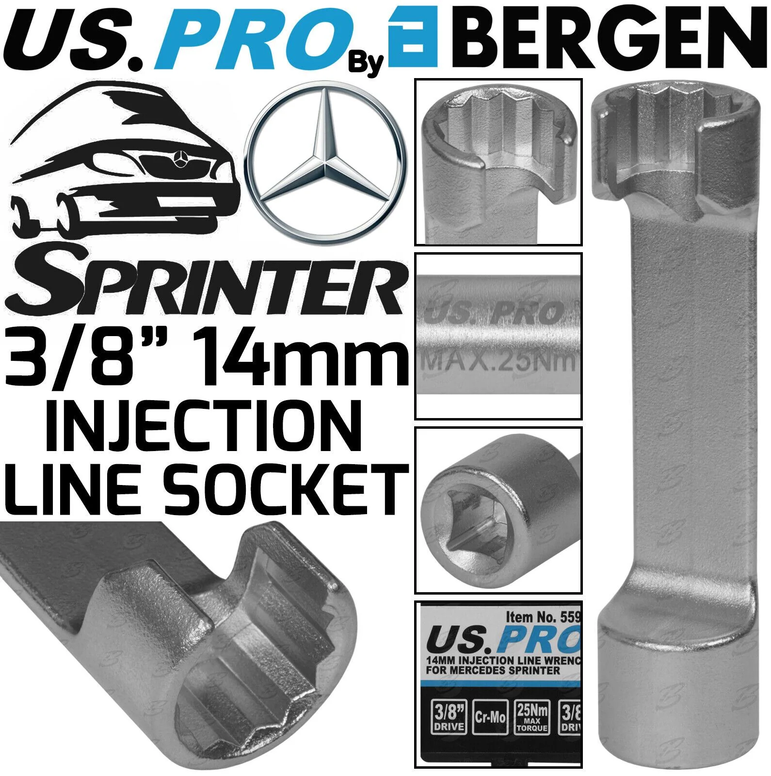 US Pro 3/8″ Drive 14mm 12 Point Injection Line Socket ( Mercedes Sprinter ) ( Single )  5594