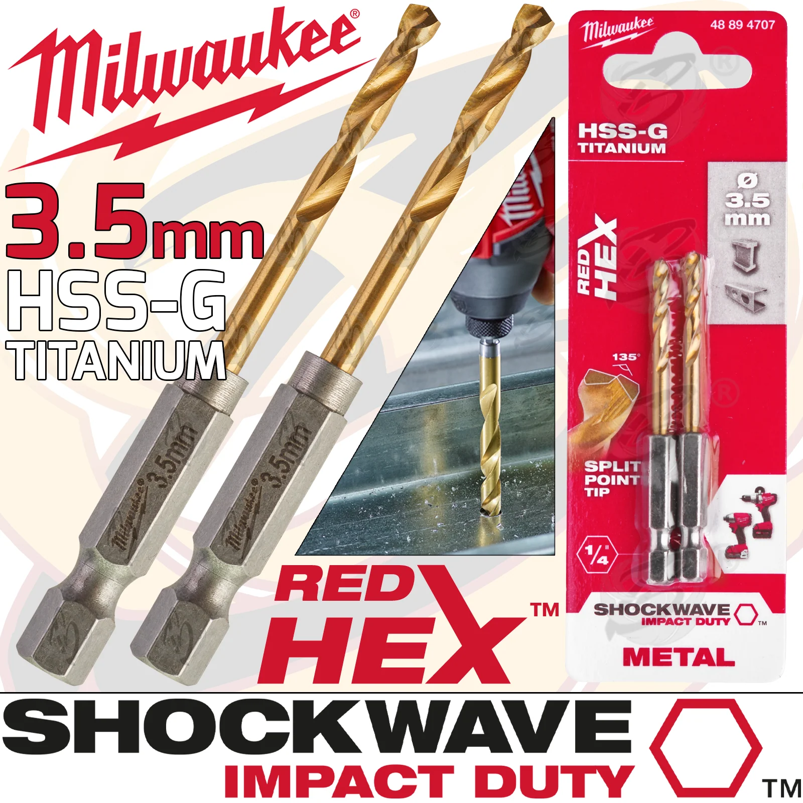 Milwaukee 3.5mm HSS Titanium Metal Red Hex Drill Bit ( 48894707 )