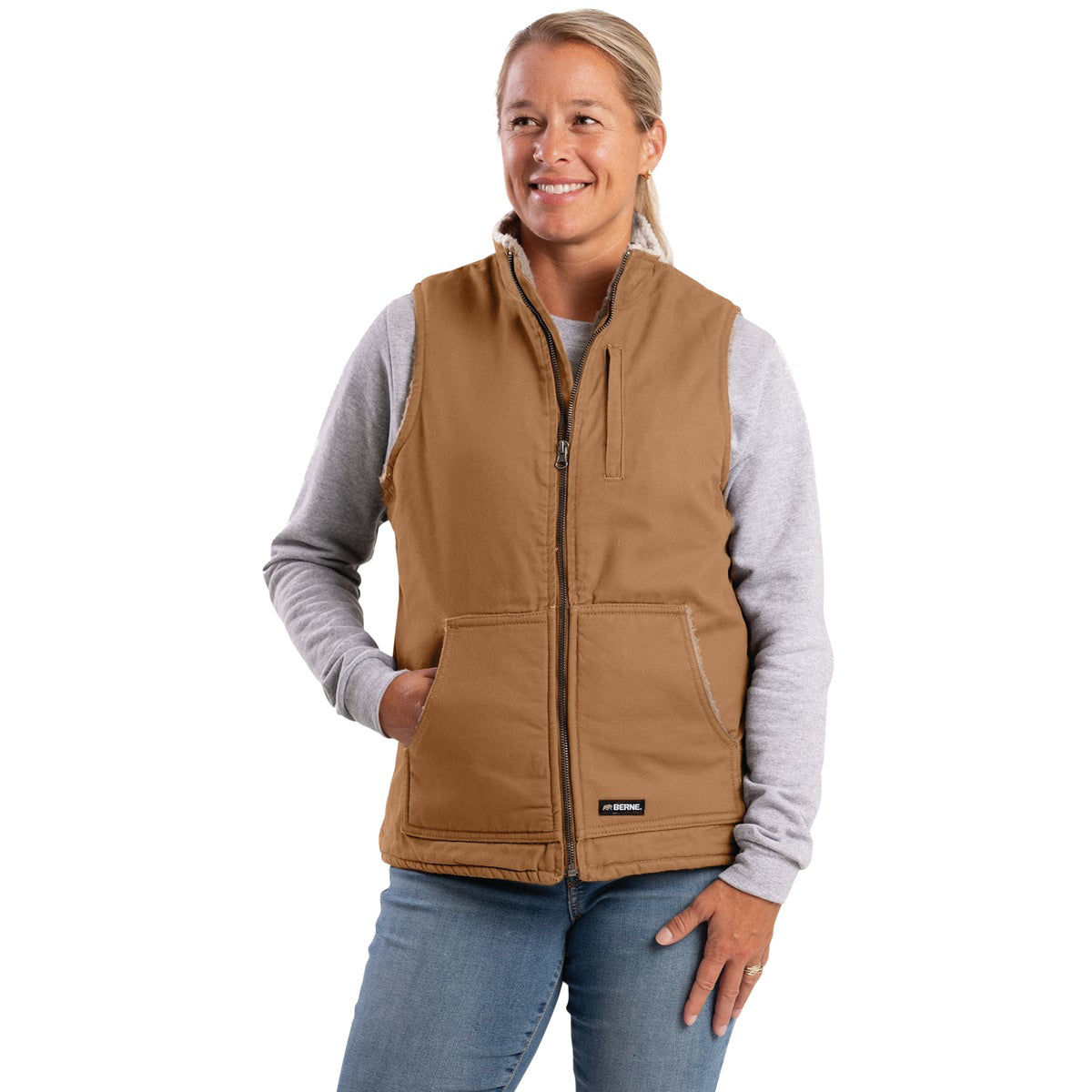 Berne Softstone Women's Medium Brown Duck Sherpa-Lined Vest