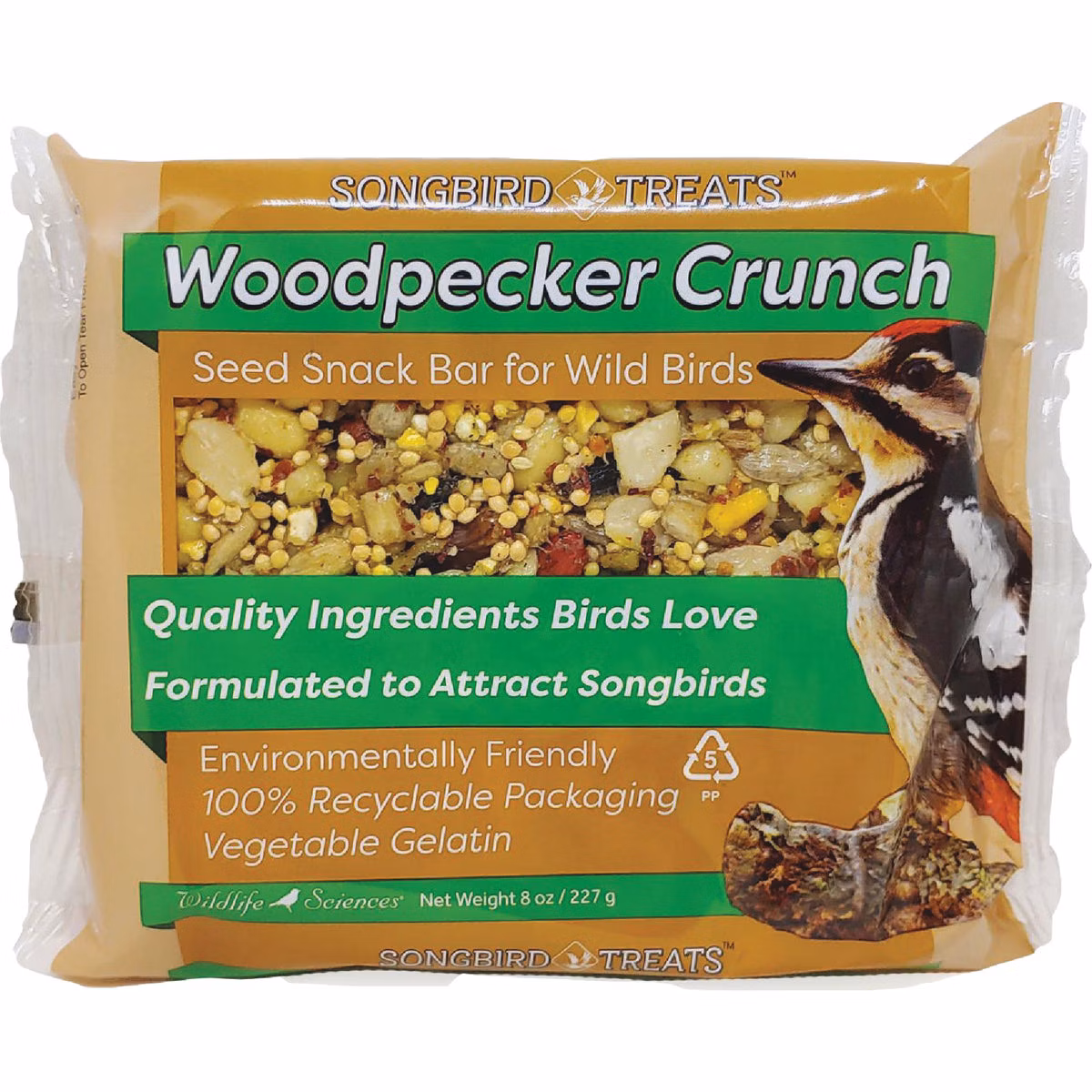 Wildlife Sciences Songbird Treats 8 oz. Woodpecker Crunch Seed Snack Bar