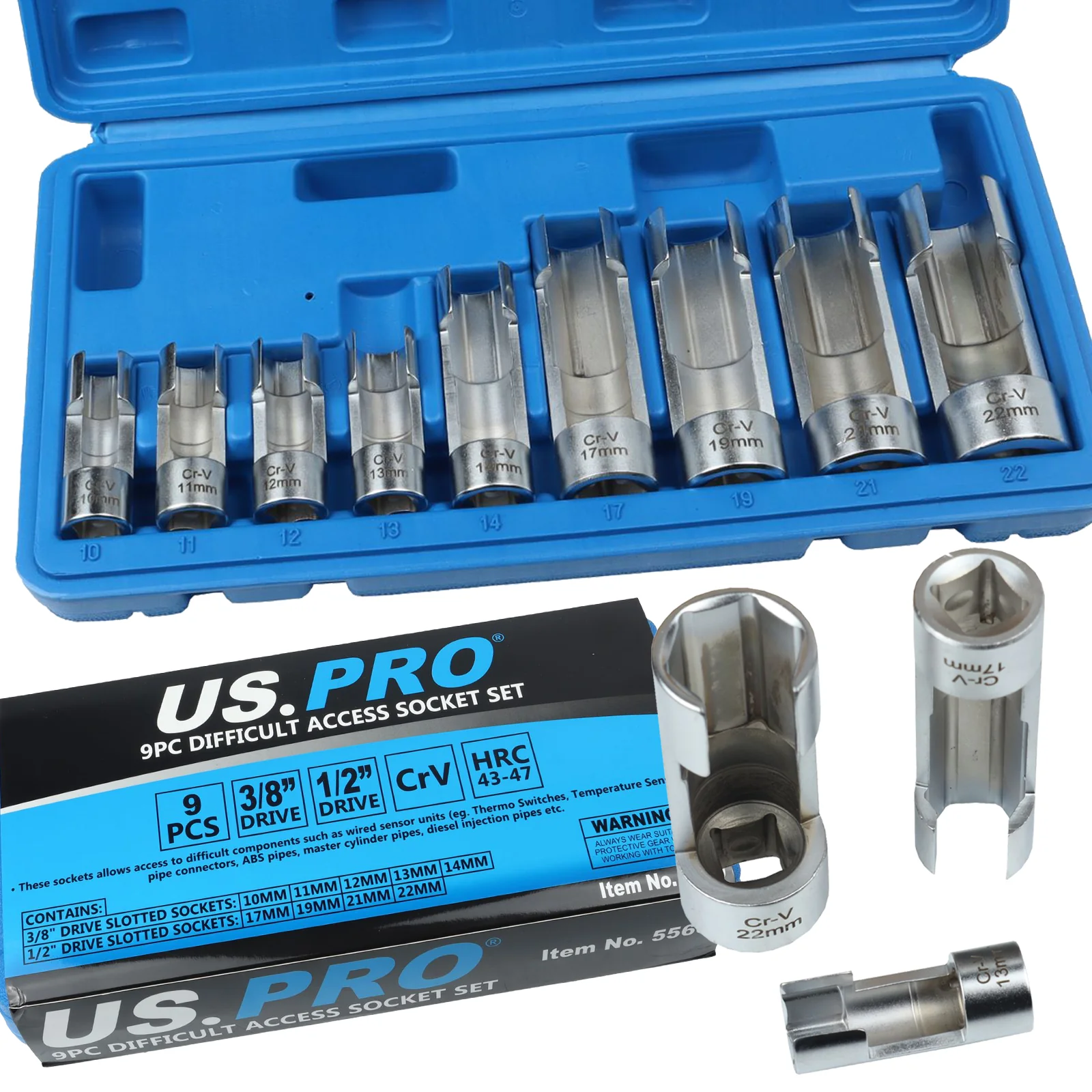 US Pro 9 Piece 3/8″ & 1/2″ Drive Difficult Access Socket Set ( 10mm – 22mm )  5560