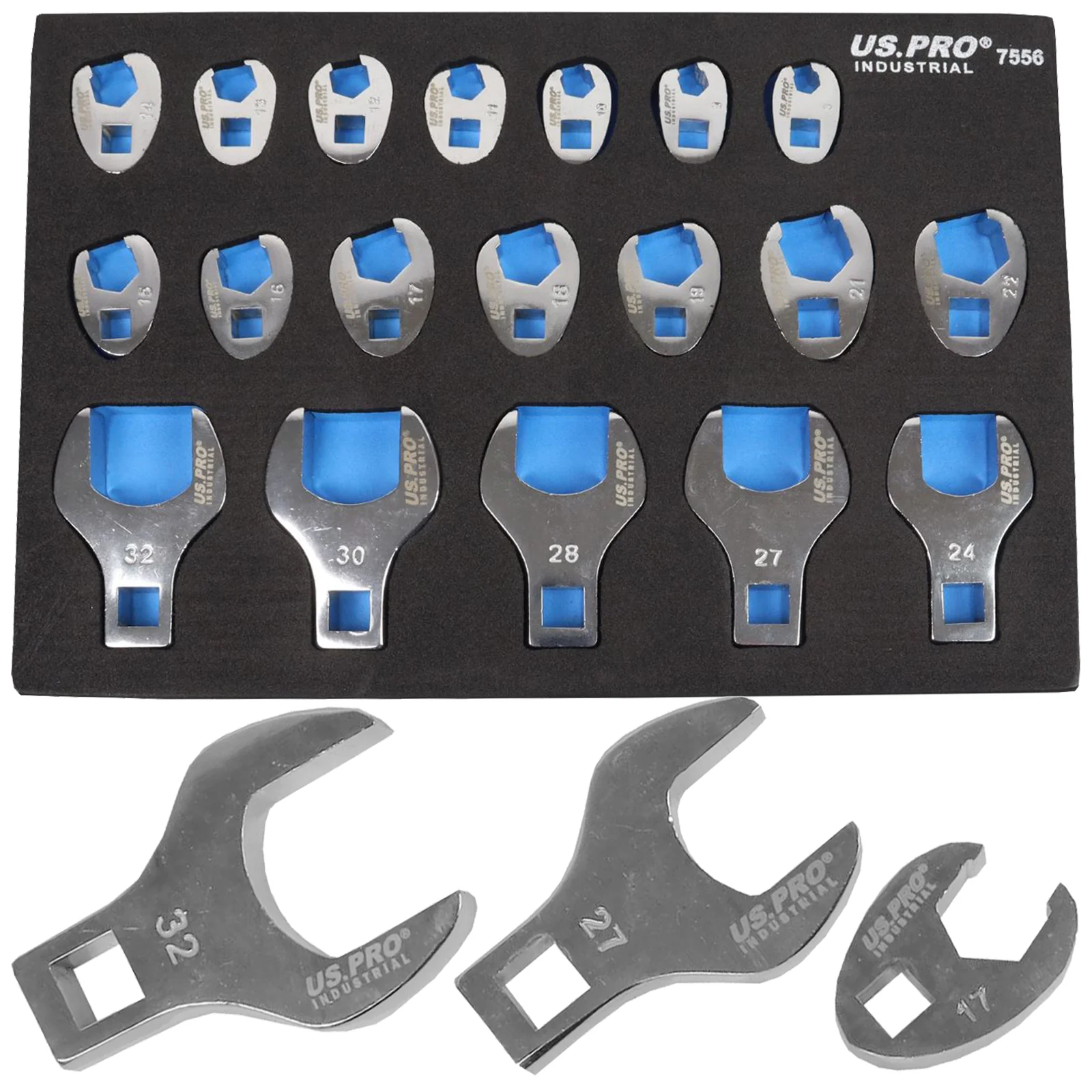 US Pro 19 Piece 3/8″ & 1/2″ Drive Metric Crowfoot Wrench Set In Eva Tray  7556