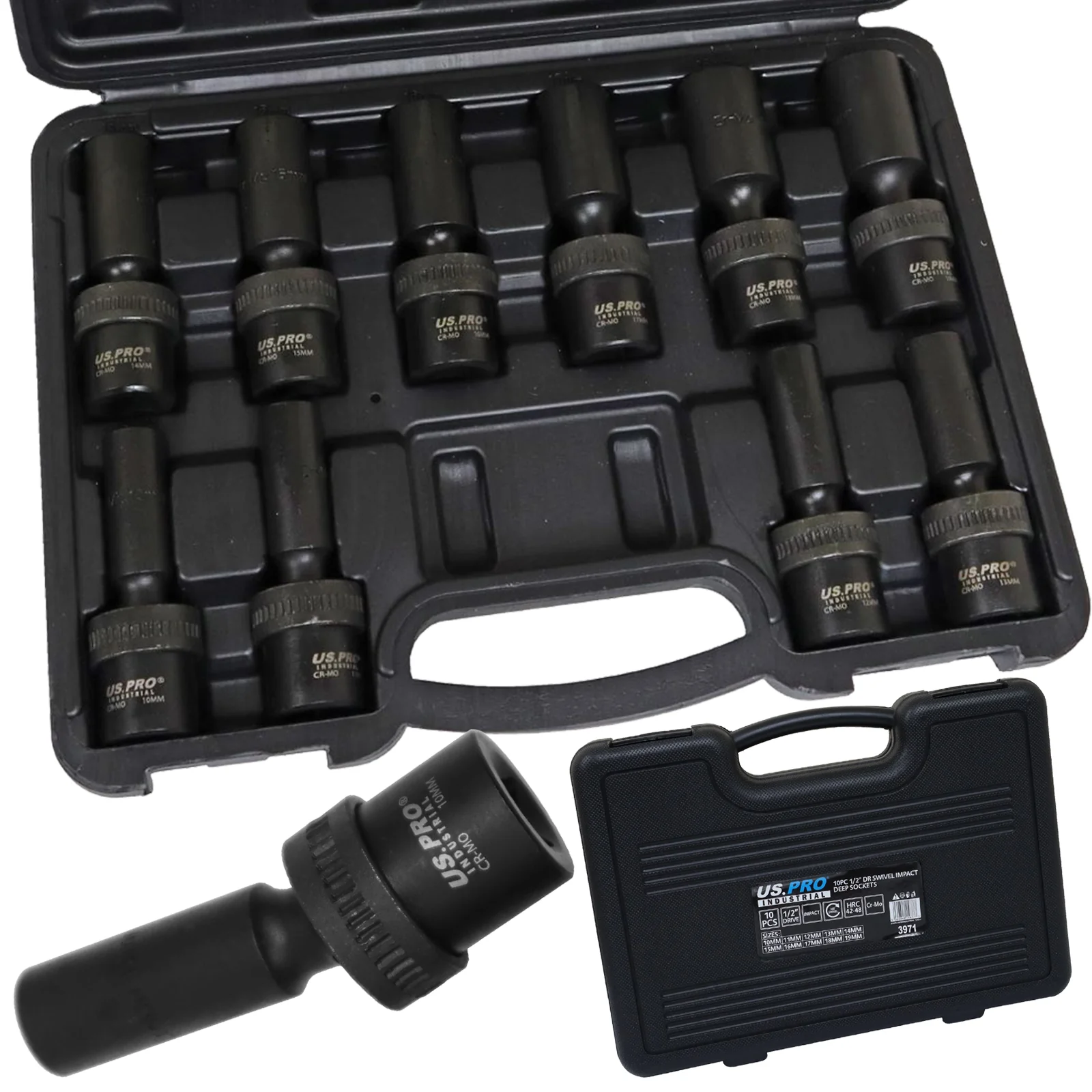 US Pro 10 Piece 1/2″ Drive Swivel Impact Deep Sockets  3971