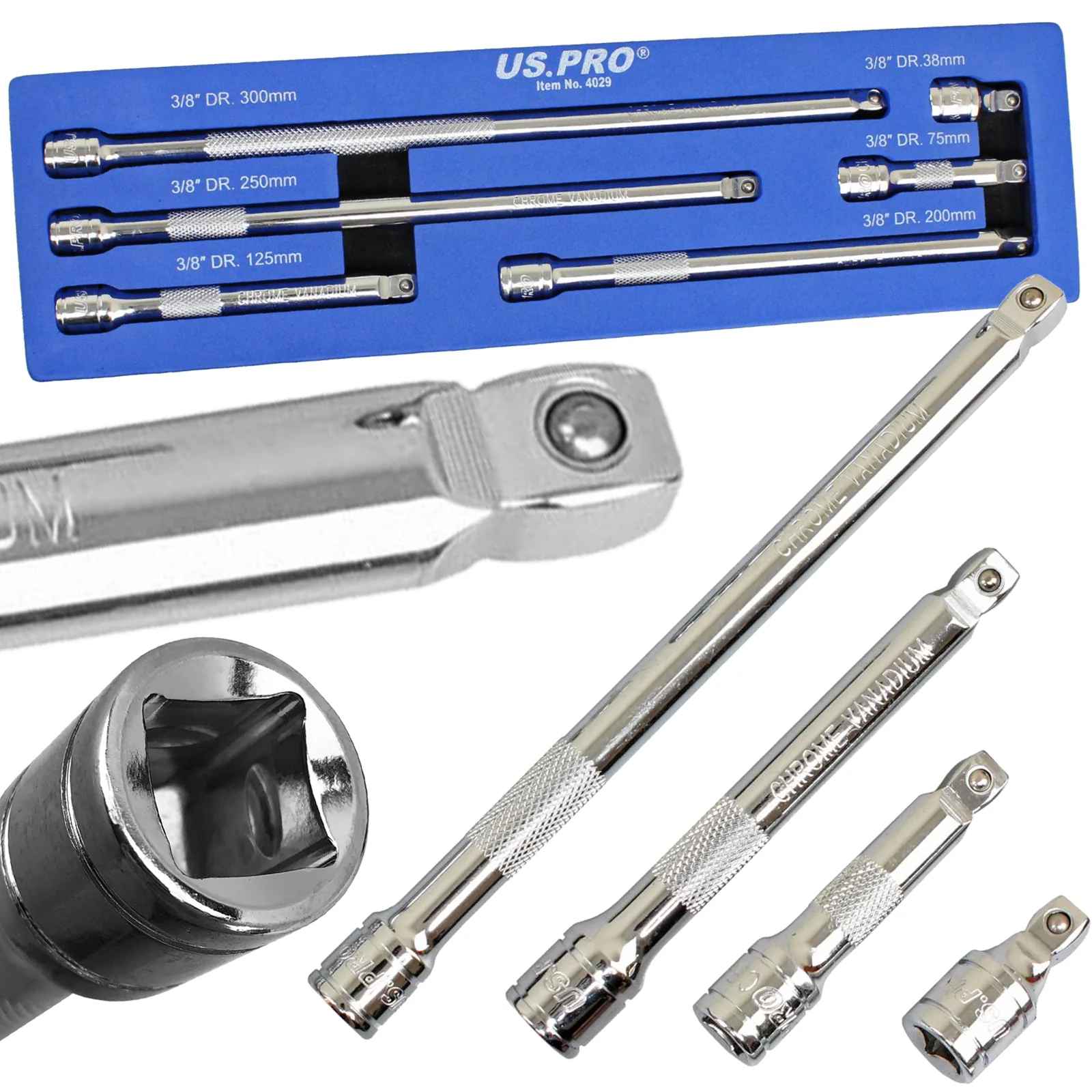 US Pro 6 Piece 3/8″ Drive Wobble Extension Bar Set  4029