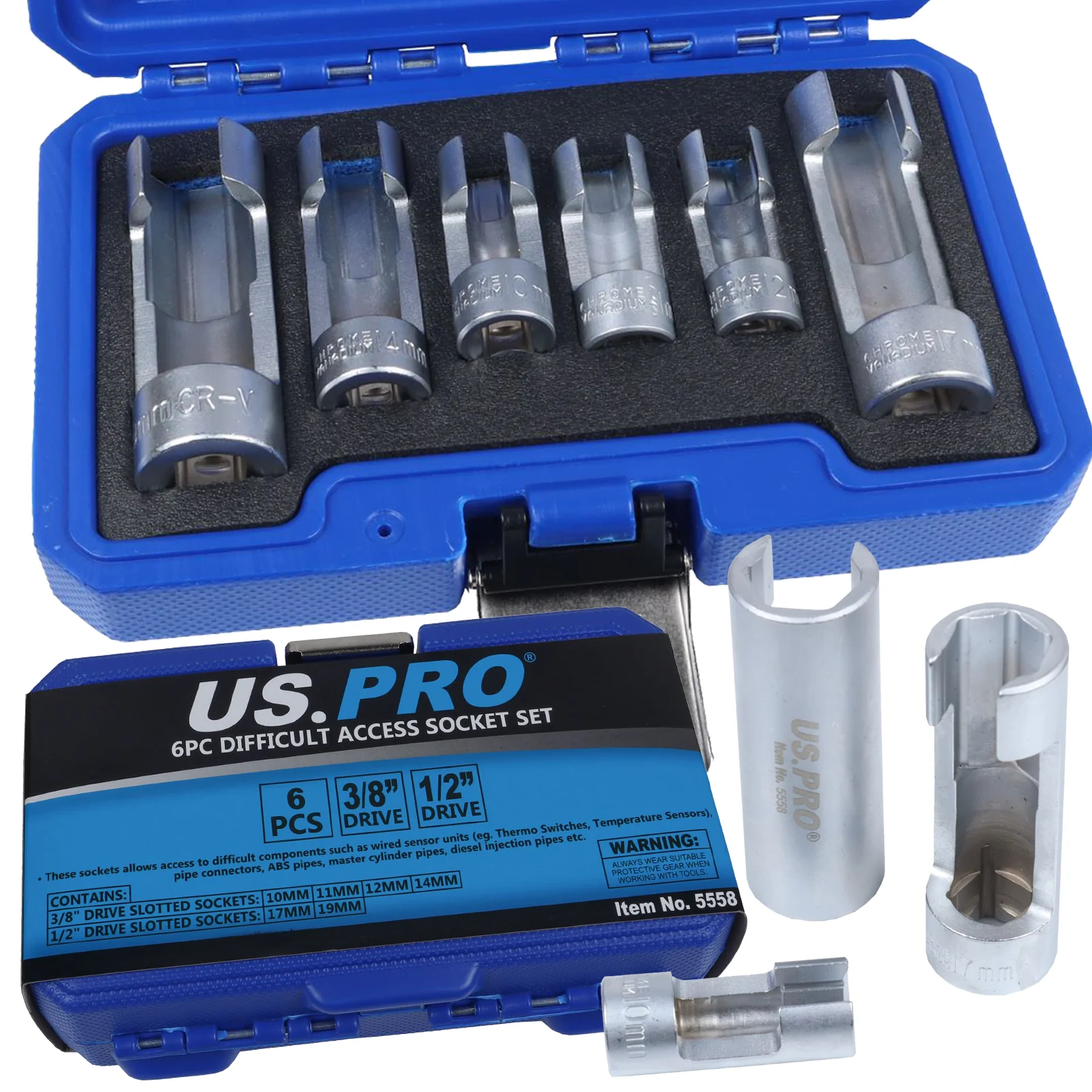 US Pro 6 Piece 3/8″ & 1/2″ Drive Difficult Access Socket Set ( 10mm – 19mm )  5558