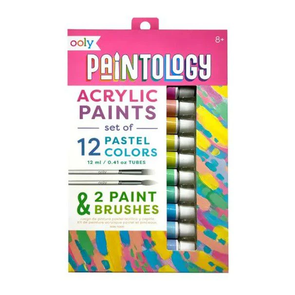 Ooly Paintology Acrylic Paints + 2 Brushes – Pastel Colors